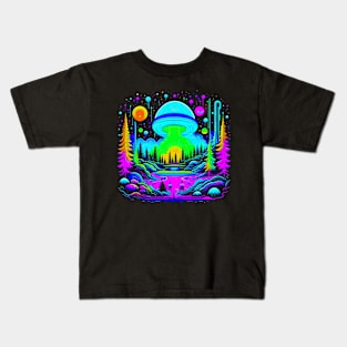 Alien Ufo Over The Lake Kids T-Shirt